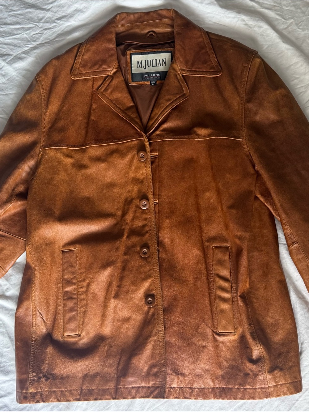 Vintage M. Julian Wilsons Leather Jacket Mens Large Brown Car Coat Button Up